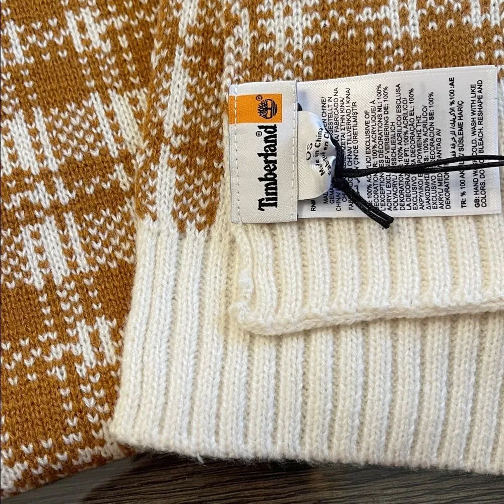Timberland Acrylic Wheat Brown & Cream Plaid Scarf NWT Buffalo Plain Lumberjack